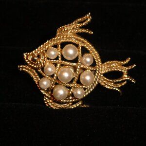 Rare Mamselle Goldtone Fish Brooch